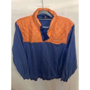 Vineyard Vines Pullover Jacket Mens Size Medium Blue Orange Long Sleeve Snaps